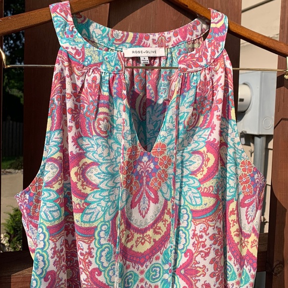 Rose + Olive Tribal Boho Hippie Retro Women’s Top Tassel Ties Size Small - Picture 6 of 11